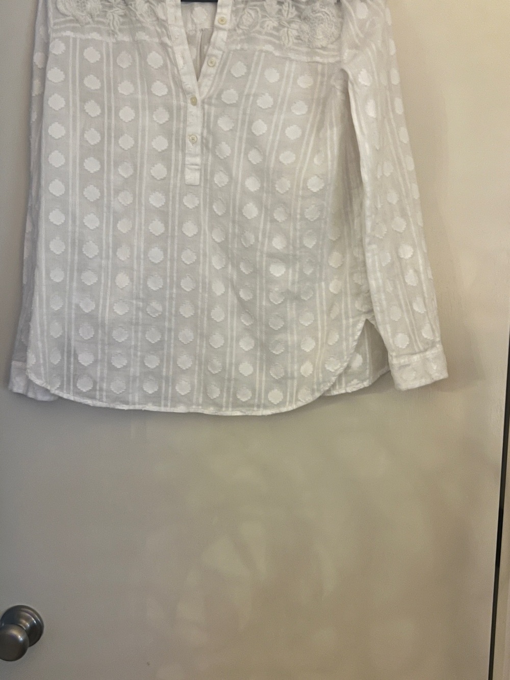 LOFT White Embroidered Button-Down Tunic